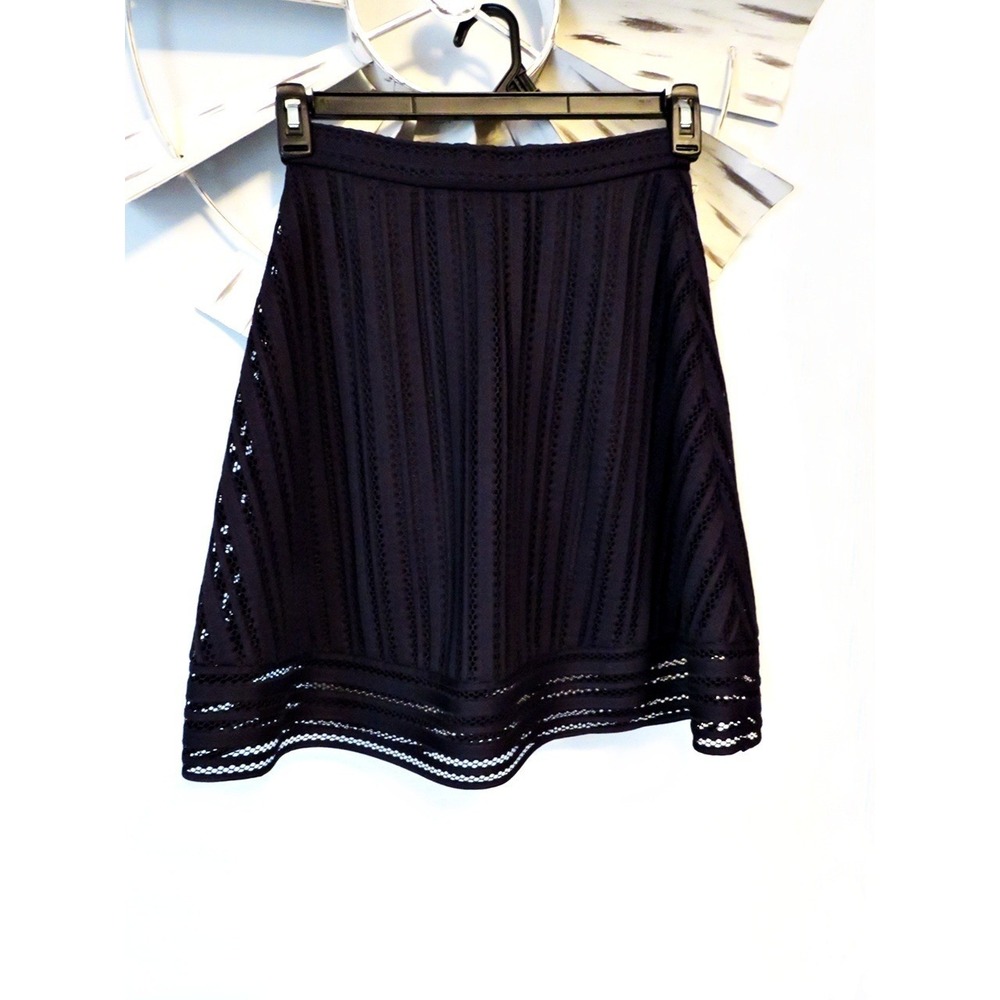 J Crew Black Eyelet Lace A-Line Skirt Gold Zipper‎ Lined NWT Size 000 Petite